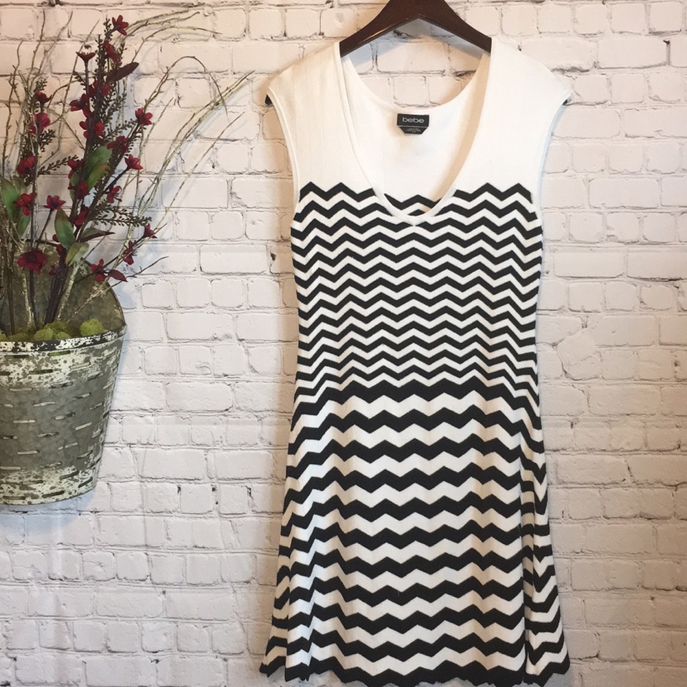BEBE Black and White Sweater mini Dress Size M